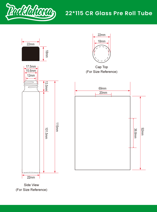 115mm Glass Pre Roll Tube DImensions Template